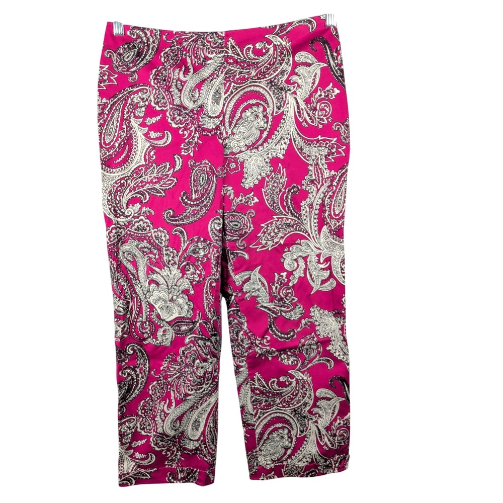 Talbots Womens 8P Pants Pink Paisley Cropped Ankle Stretch Barbiecore Preppy Mod